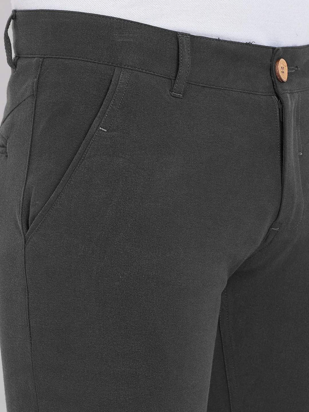 JUMP USA Men Charcoal Casual Slim Fit Solid Chinos