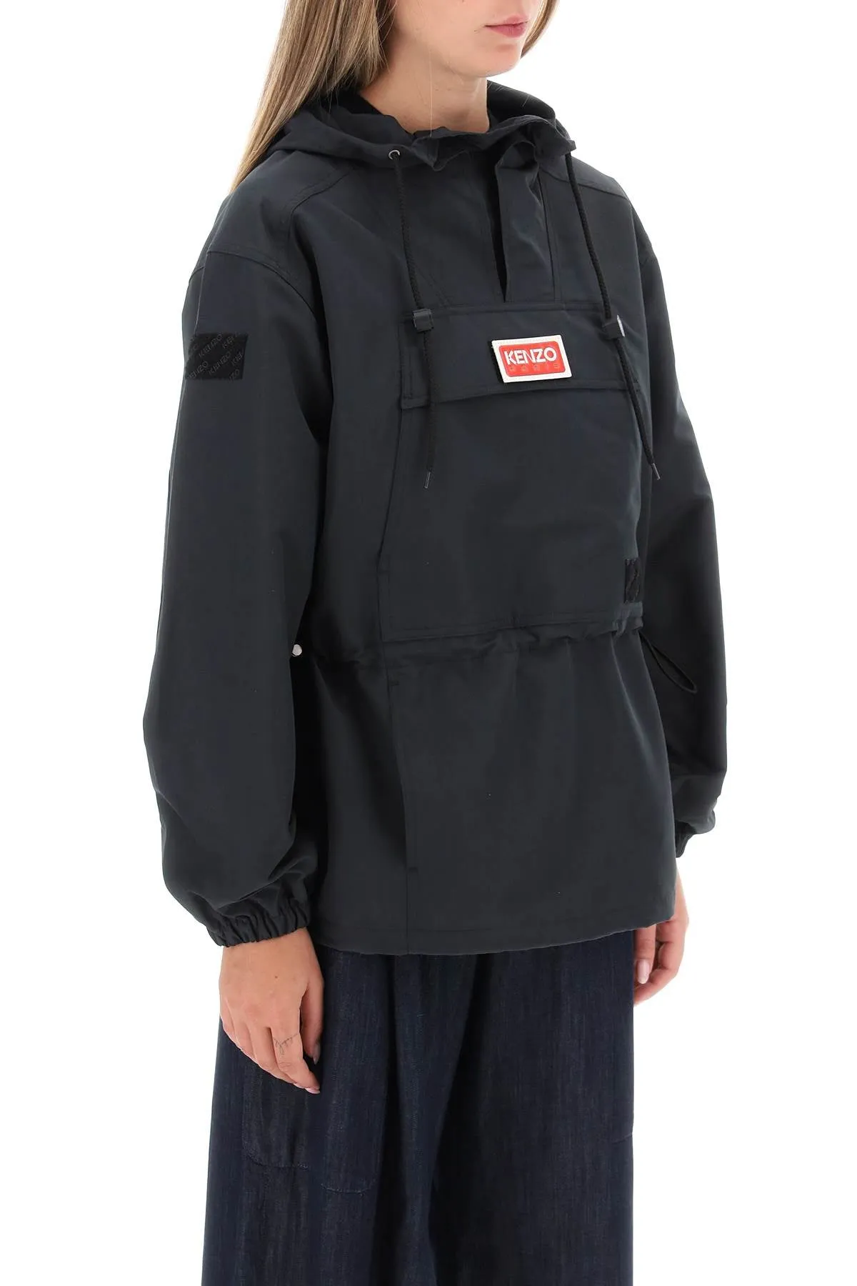 Kenzo black windbreaker anorak with ripstop fabric FD62BL1749NM