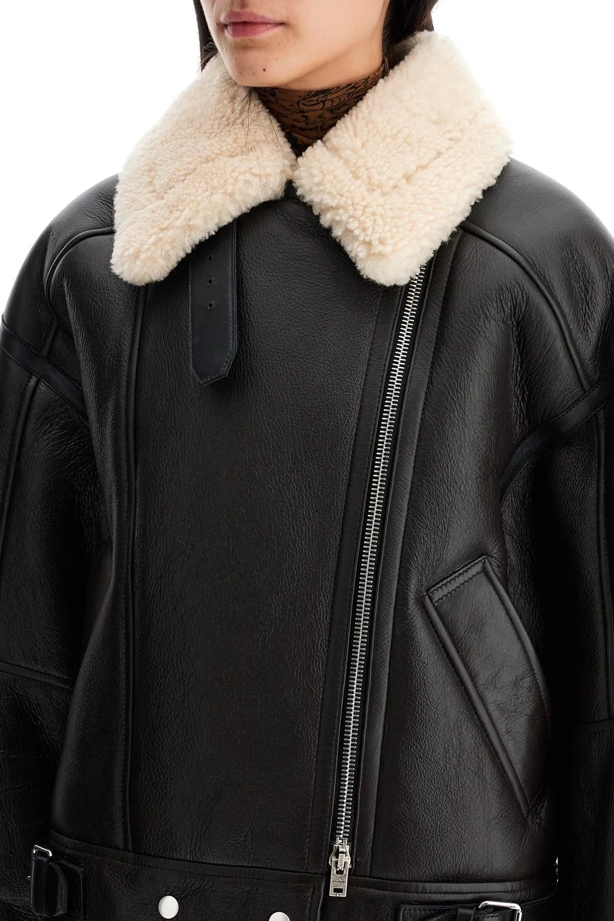 large shearling jacket dark brown/beige