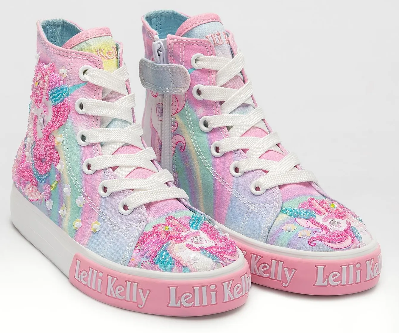 LELLI KELLY LK 3488 UNICORN MID CANVAS BOOTS HI-TOPS WHITE FANTASIA