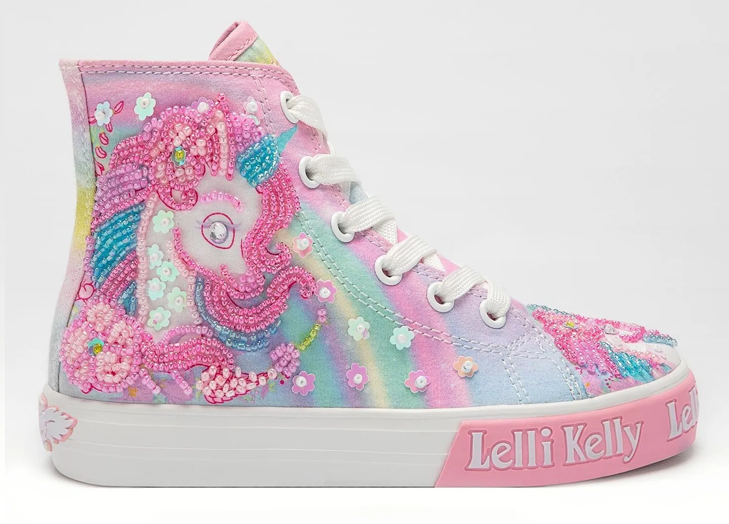 LELLI KELLY LK 3488 UNICORN MID CANVAS BOOTS HI-TOPS WHITE FANTASIA