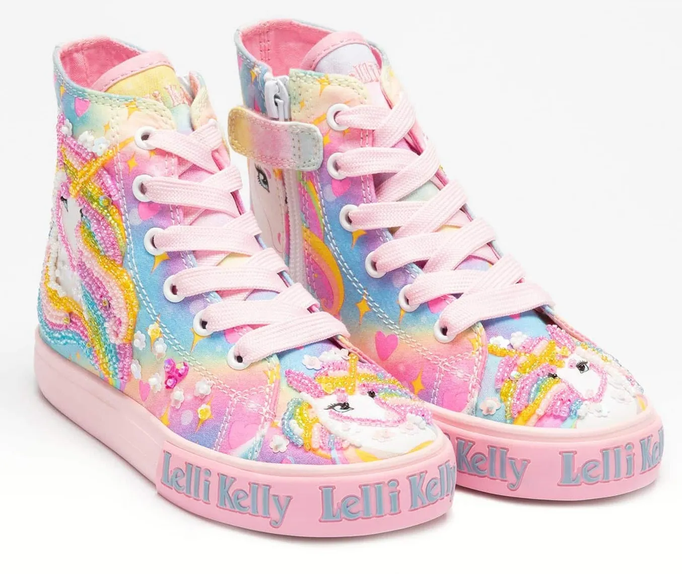 LELLI KELLY LKED 4150 UNICORN RAINBOW CANVAS BOOTS HI-TOPS ROSA