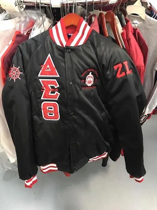 M3 Custom Color Block Satin Baseball Jacket-Delta Sigma Theta