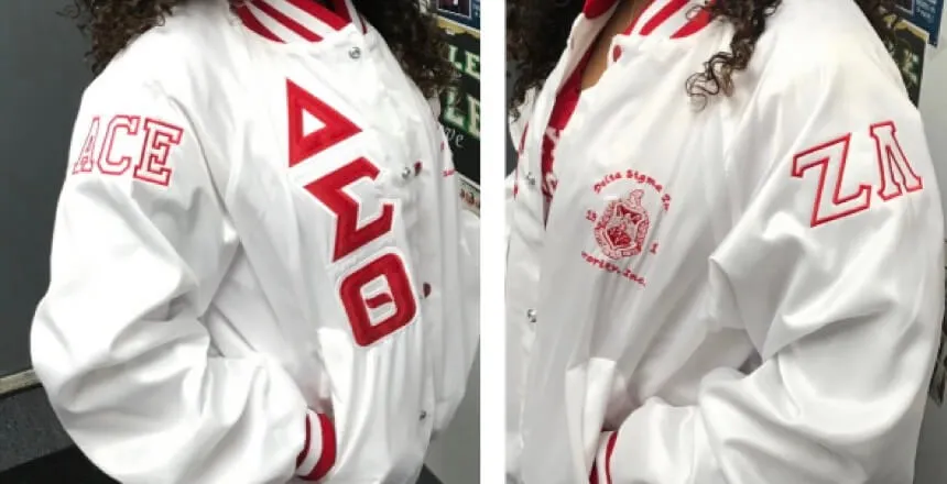 M3 Custom Color Block Satin Baseball Jacket-Delta Sigma Theta