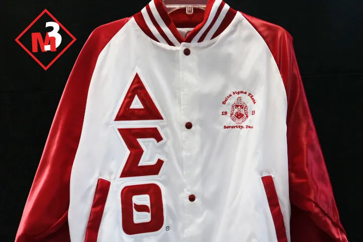 M3 Custom Color Block Satin Baseball Jacket-Delta Sigma Theta