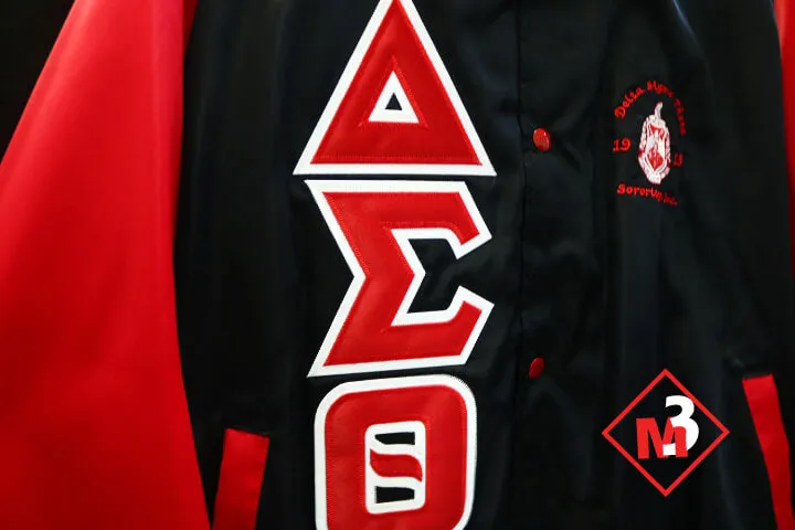 M3 Custom Color Block Satin Baseball Jacket-Delta Sigma Theta