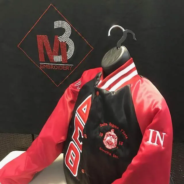 M3 Custom Color Block Satin Baseball Jacket-Delta Sigma Theta