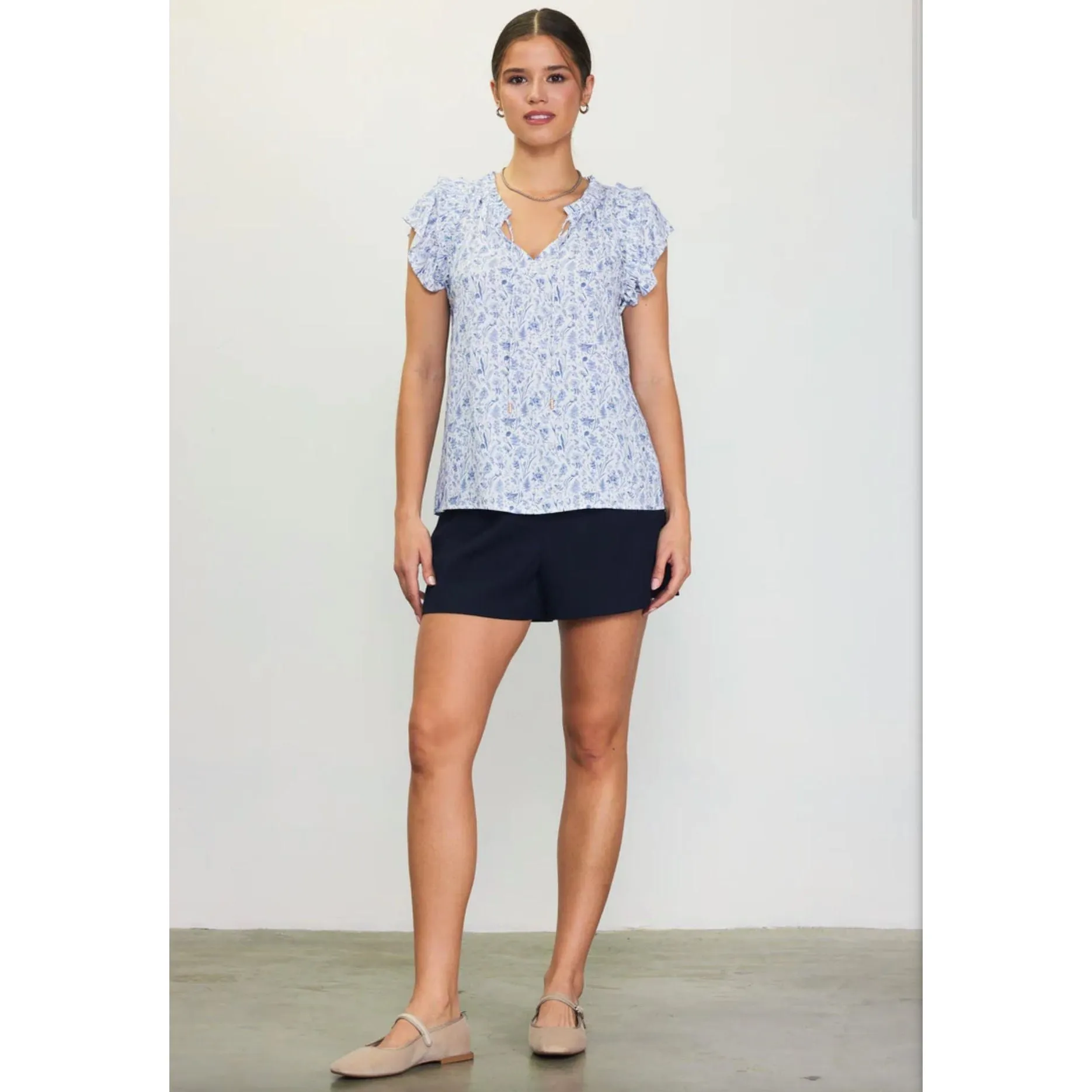 Marissa Split Neck Printed Skies are Blue Top