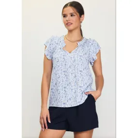 Marissa Split Neck Printed Skies are Blue Top