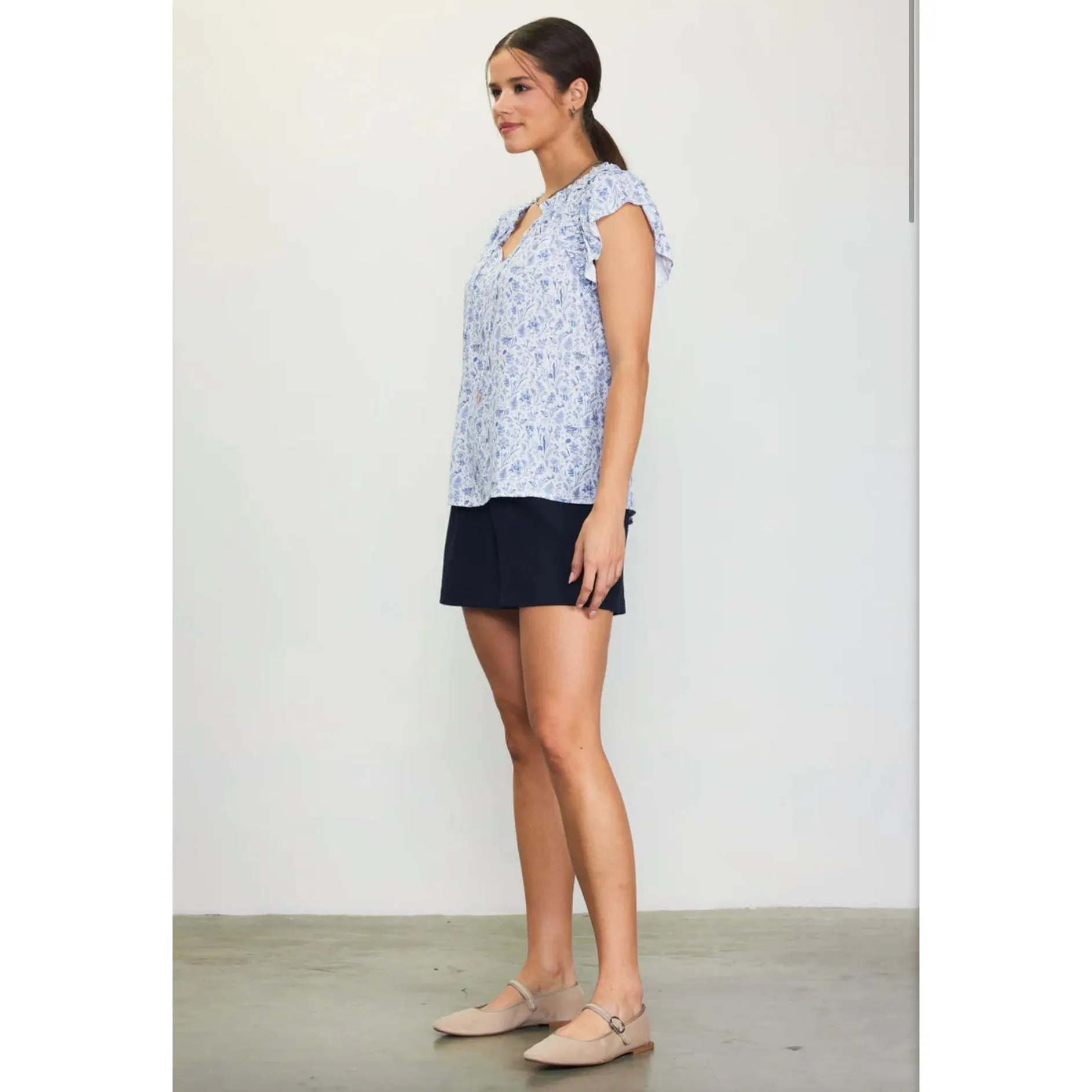 Marissa Split Neck Printed Skies are Blue Top