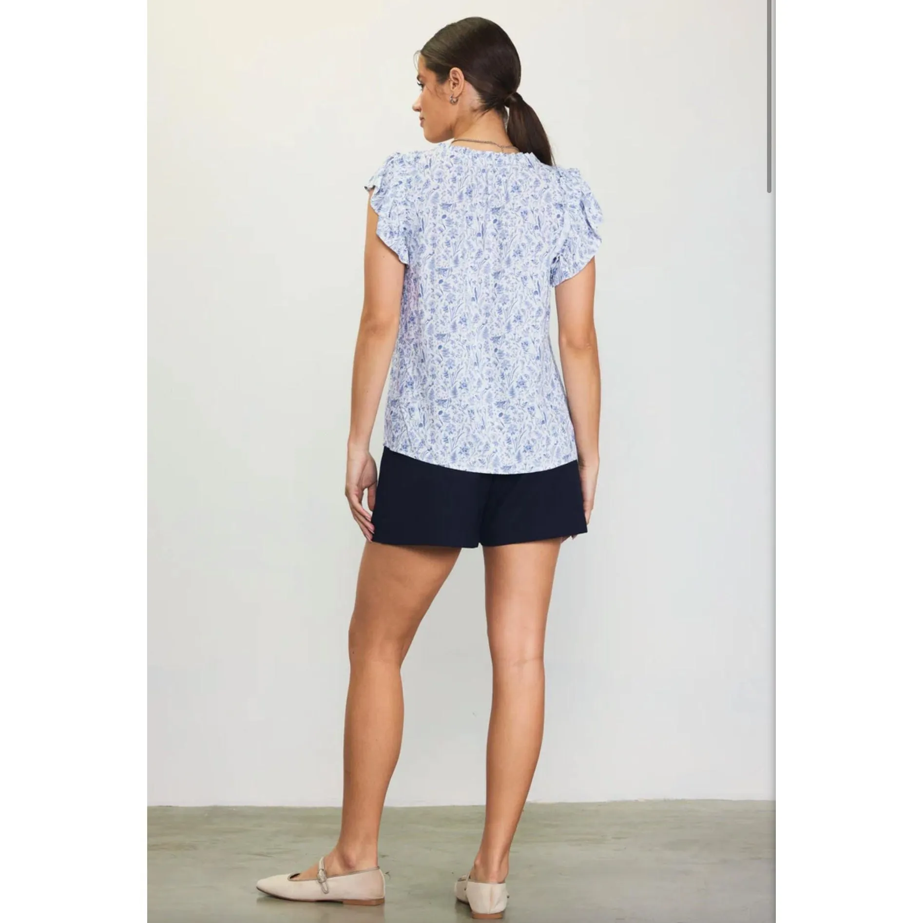 Marissa Split Neck Printed Skies are Blue Top