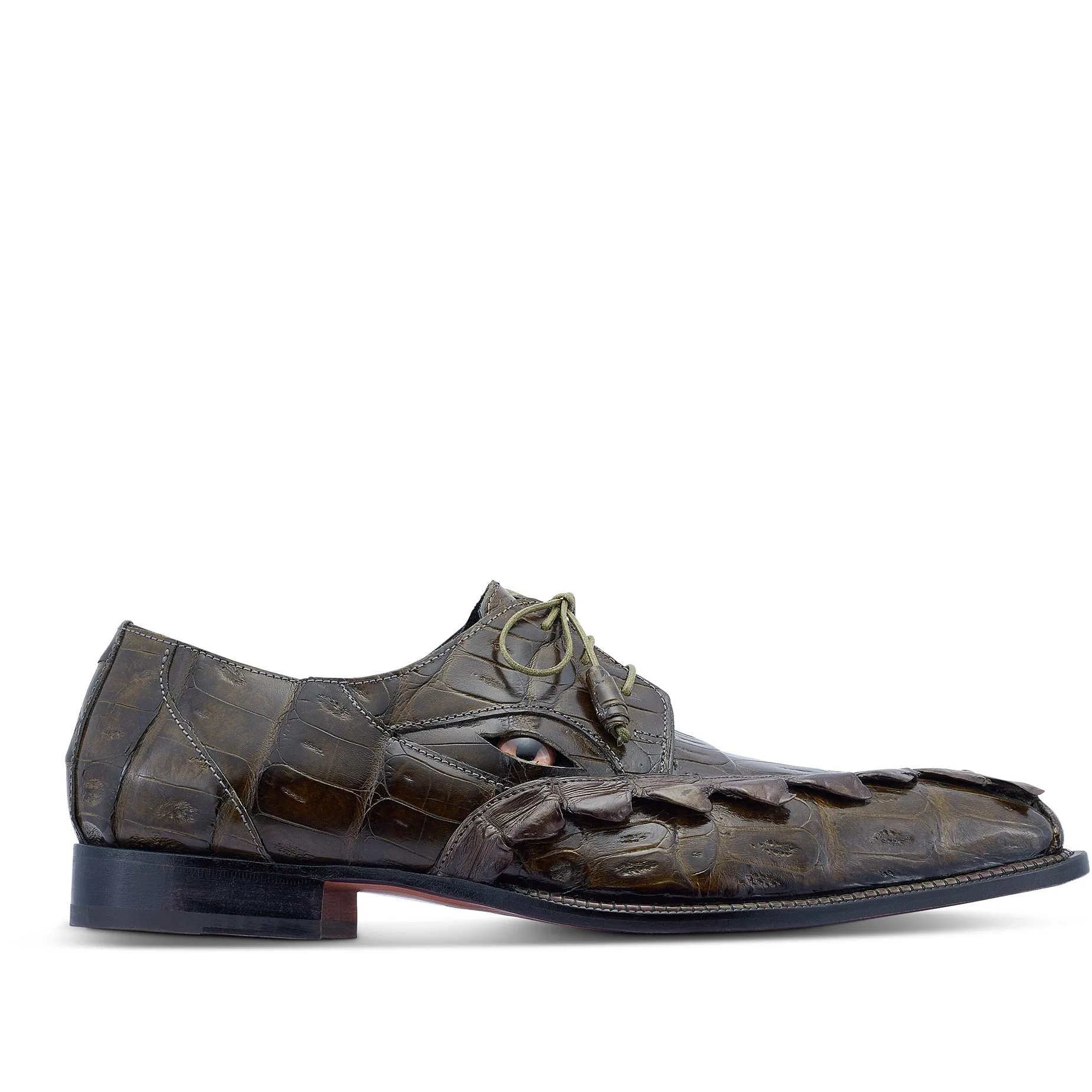 Mauri 3094 Slayer Men's Shoes Money Green Exotic Hornback / Crocodile Eyes Derby Oxfords (MA5435)