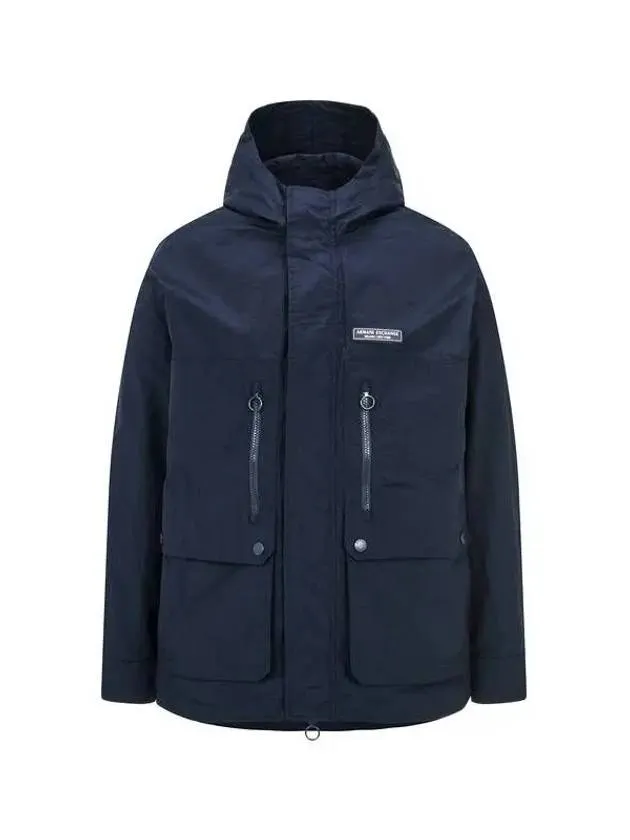 Men s Glossy Nylon Hooded Jacket Navy 271946