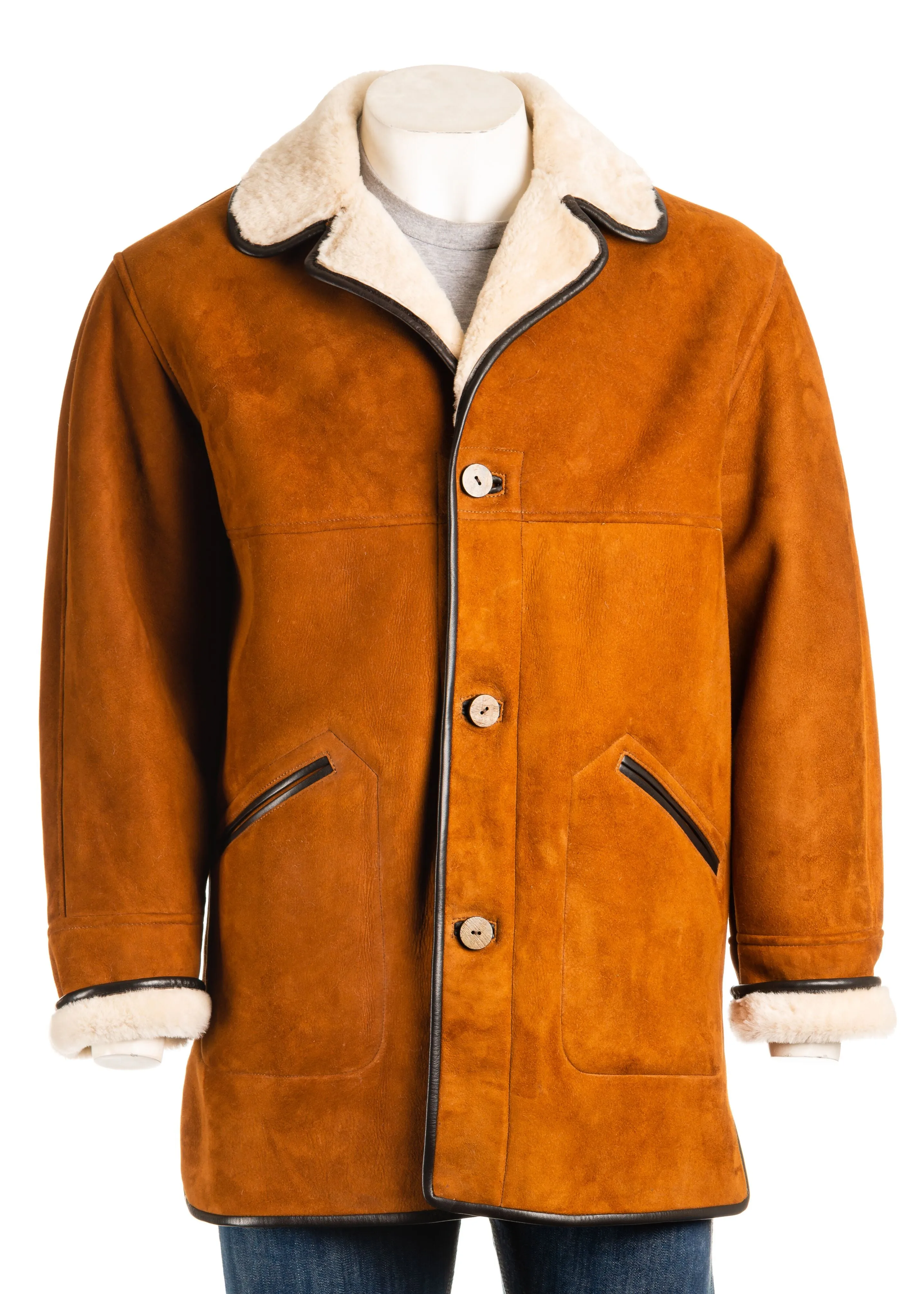 Mens 3/4 Traditional Shearling Sheepskin Coat: Pablo