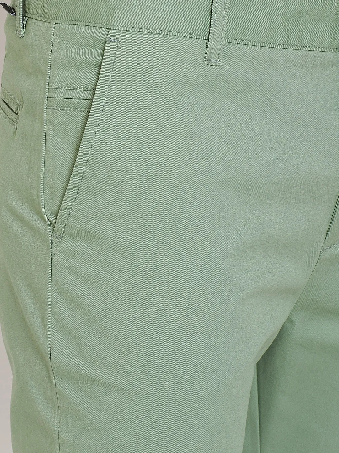 Men's Fern Green Stretch Washed Casual Tailored Fit Chinos