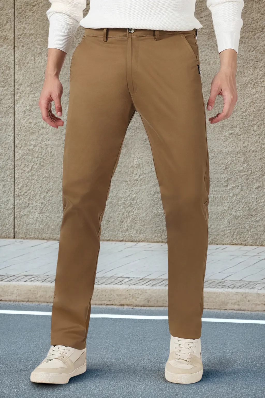 Men's Slim Fit Dark Khaki Casual Chinos Trouser