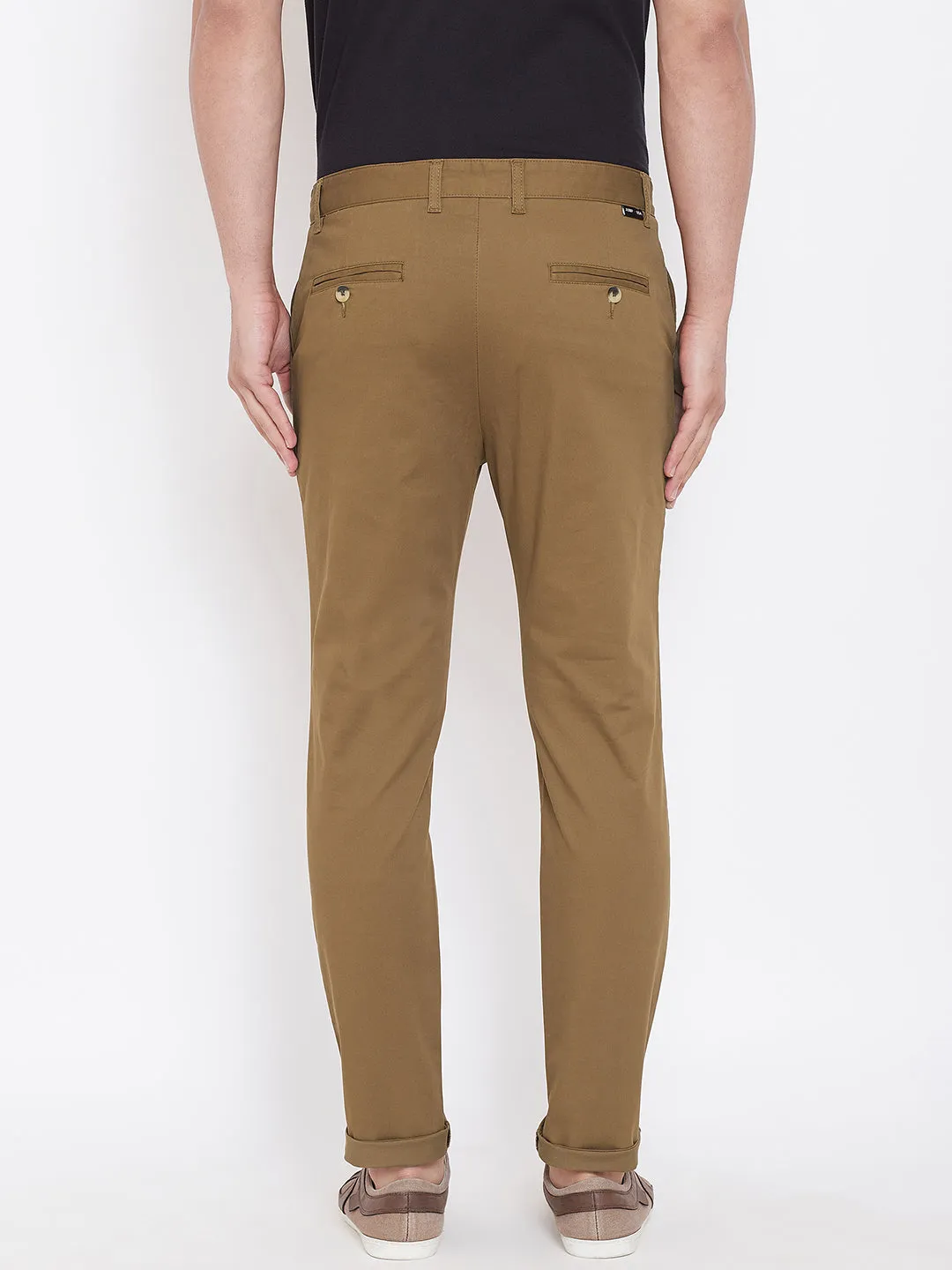 Men's Tan Stretch Washed Casual Tailored Fit Chinos