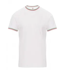 Men's White Cotton Work T-Shirt - Italian Tricolor Neckline | PAYPERWEAR