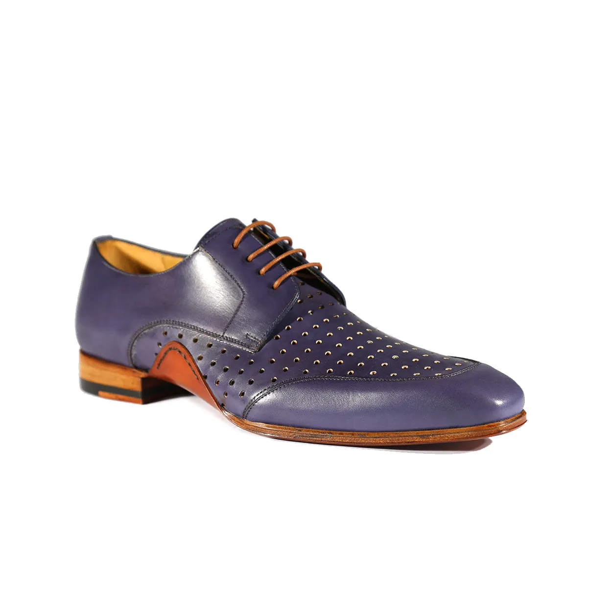 Mezlan S20273 Men's Shoes Blue Perforated Calf-Skin Leather Opanka Derby Oxfords (MZS3472)