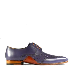 Mezlan S20273 Men's Shoes Blue Perforated Calf-Skin Leather Opanka Derby Oxfords (MZS3472)