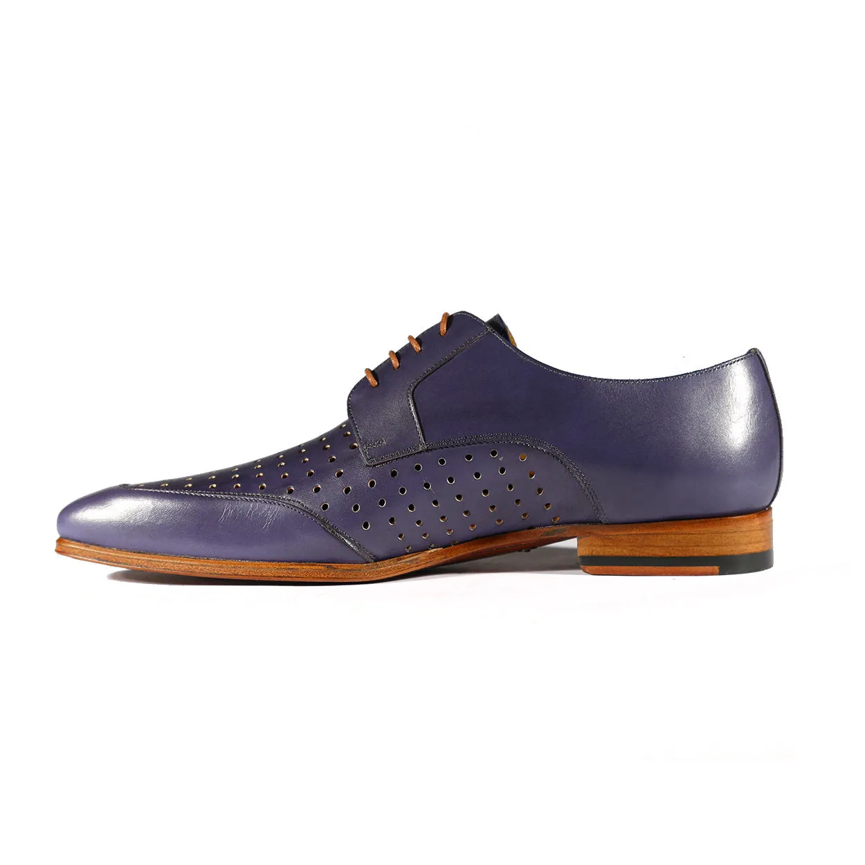 Mezlan S20273 Men's Shoes Blue Perforated Calf-Skin Leather Opanka Derby Oxfords (MZS3472)