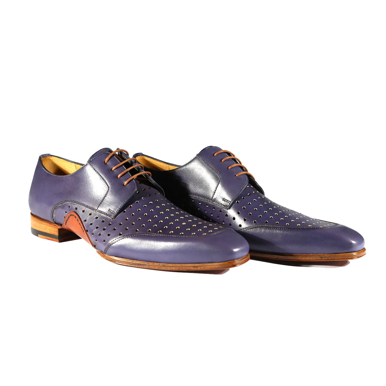 Mezlan S20273 Men's Shoes Blue Perforated Calf-Skin Leather Opanka Derby Oxfords (MZS3472)