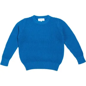 Mika & Milo Moss Stitch Knit Ribbed Neck Jumper, Cobalt