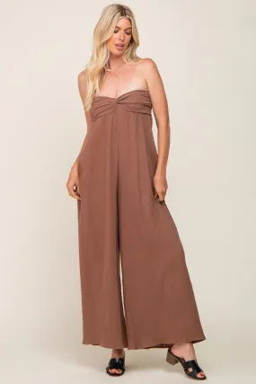 Mocha Strapless Front Twist Jumpsuit