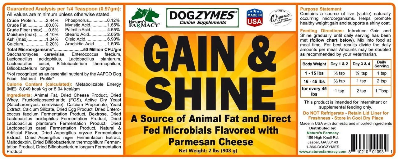 Nature's Farmacy Dogzymes Gain Shine Dog Supplement.