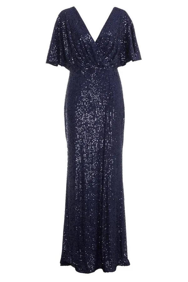 Navy Sequin Wrap Dress