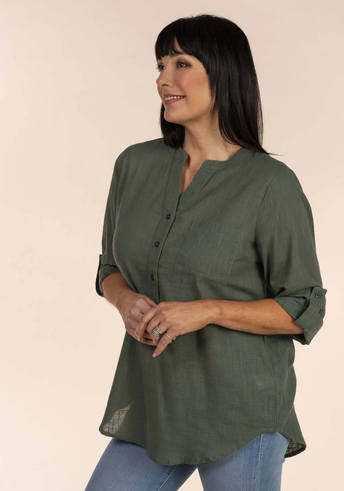 Notch Neck Oversized Blouse - Green