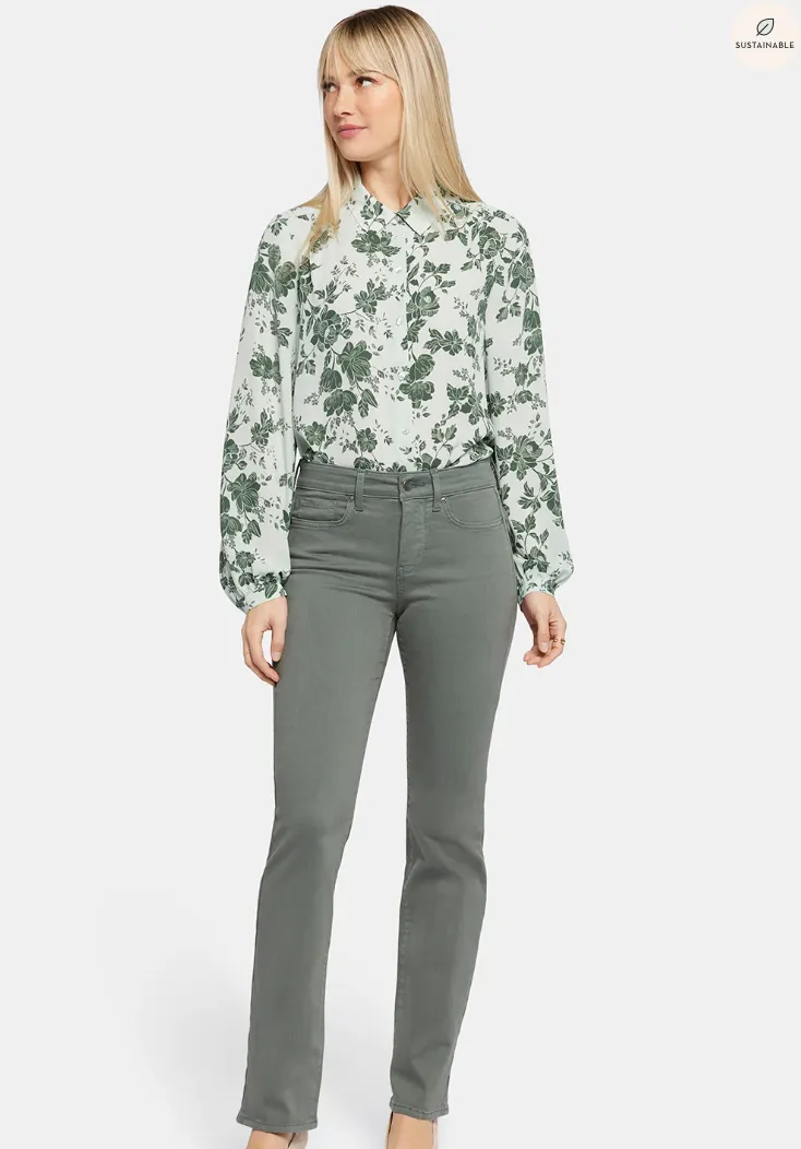 NYDJ Marilyn straight PETITE jeans, pigment dyed (mid-rise, zip) Sage Leaf