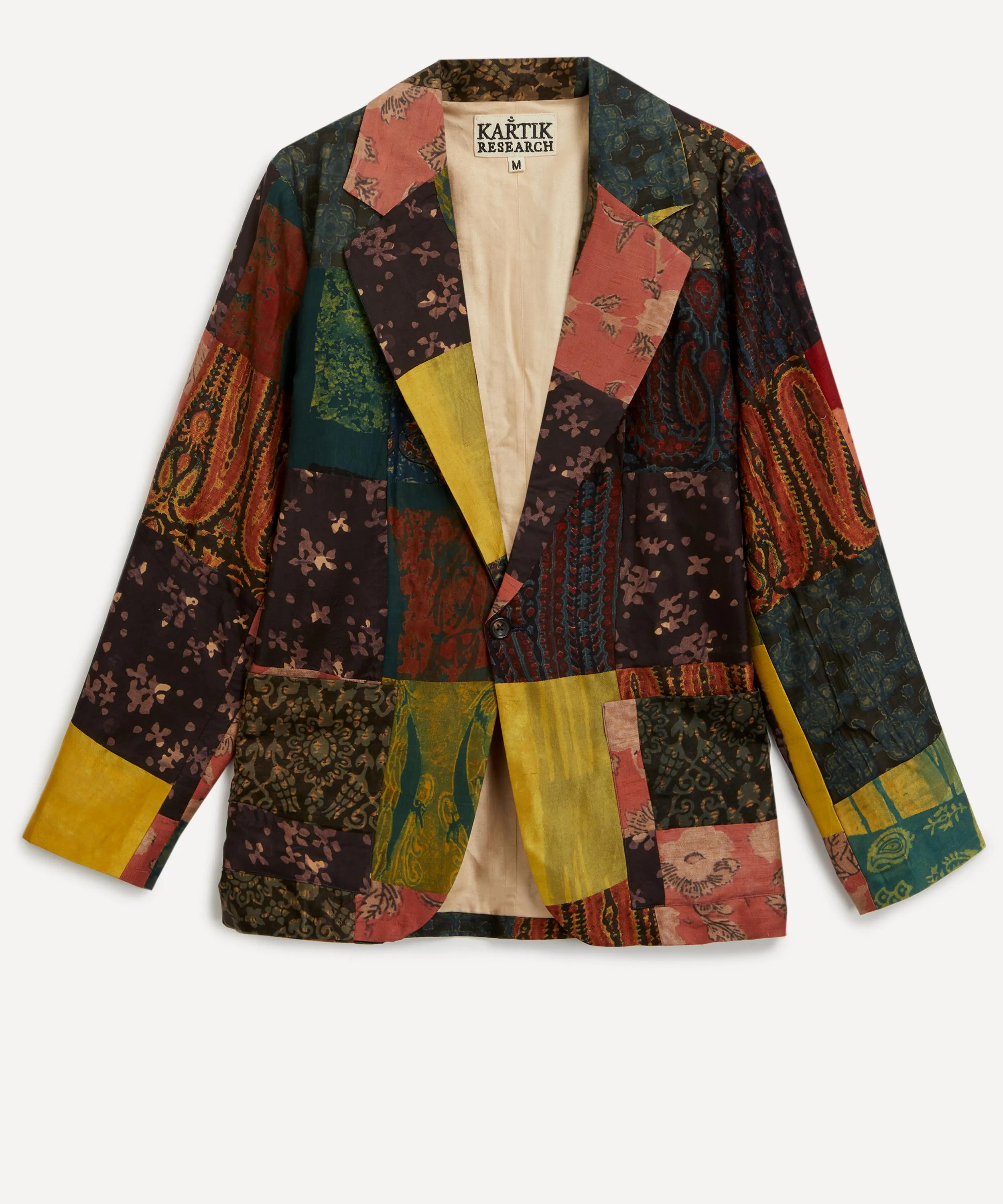 Patchwork Silk Single-Button Blazer