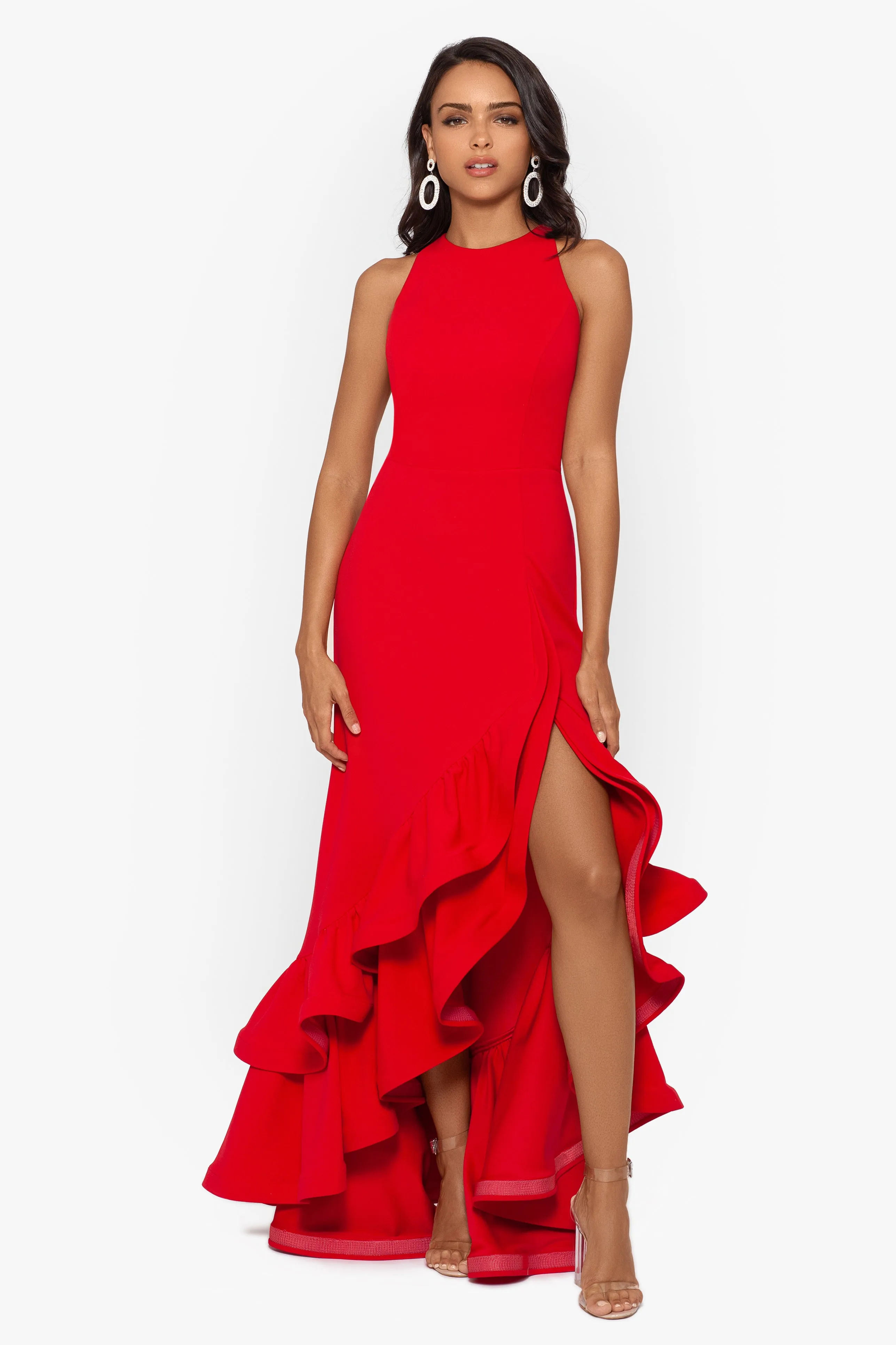 Petite Arielle Ruffle Tier Scuba Crepe Dress