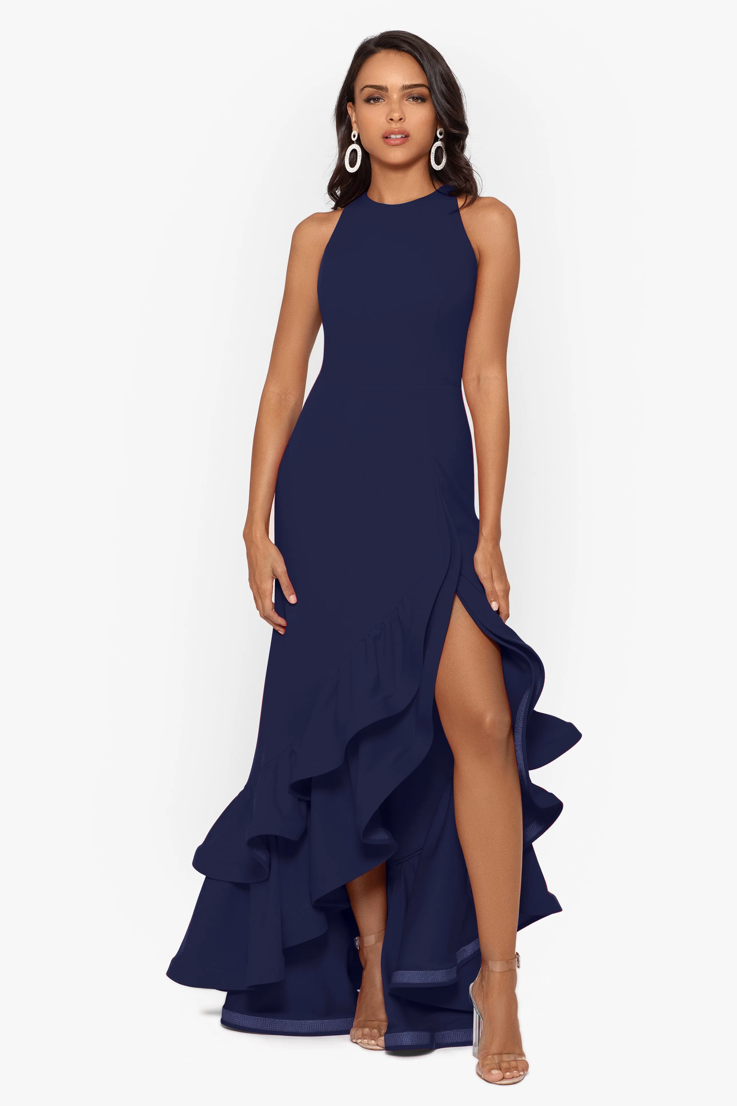 Petite Arielle Ruffle Tier Scuba Crepe Dress