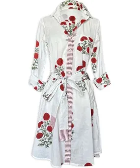 Pick Happy Women's Red / White Amelia Shirt Cotton Dress Lined Rouge Floral Print