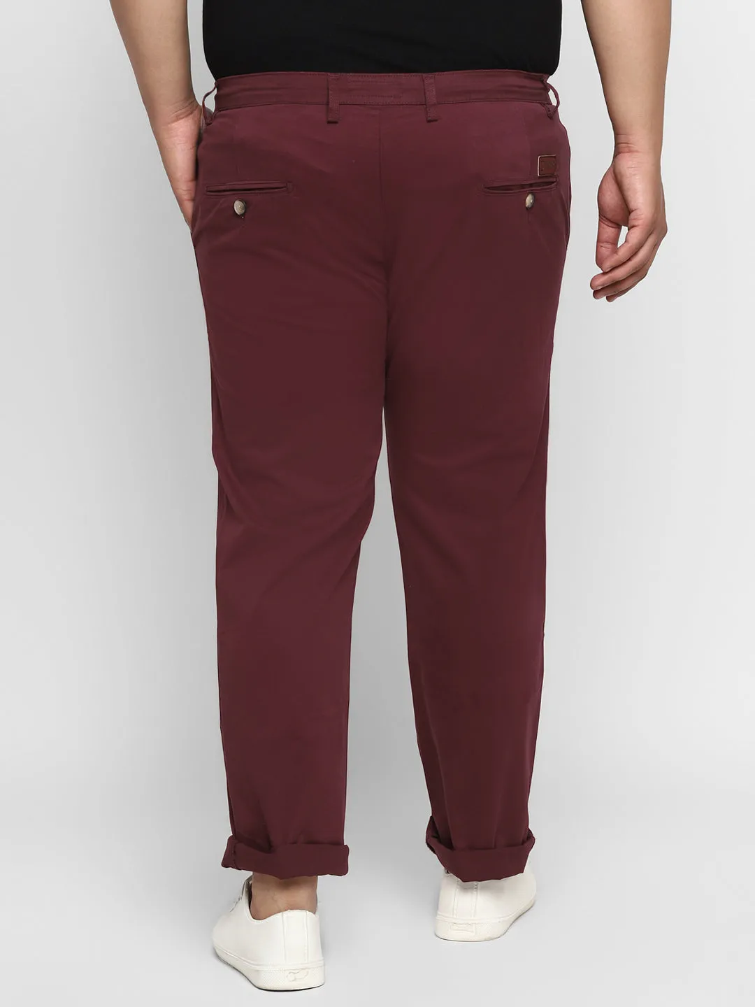 Plus Men's Wine Cotton Regular Fit Casual Chinos Trousers Stretch