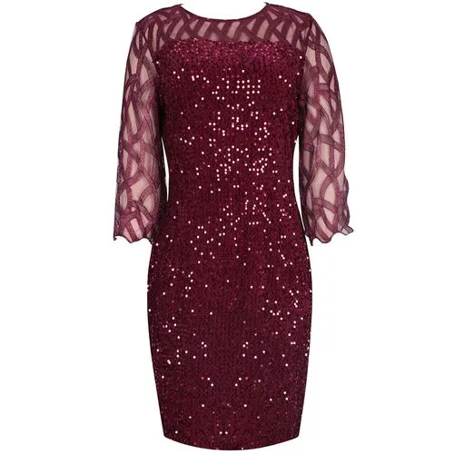 Regular Dress Simple Style Round Neck Beaded Lace 3/4 Length Sleeve Solid Color Knee-length Daily