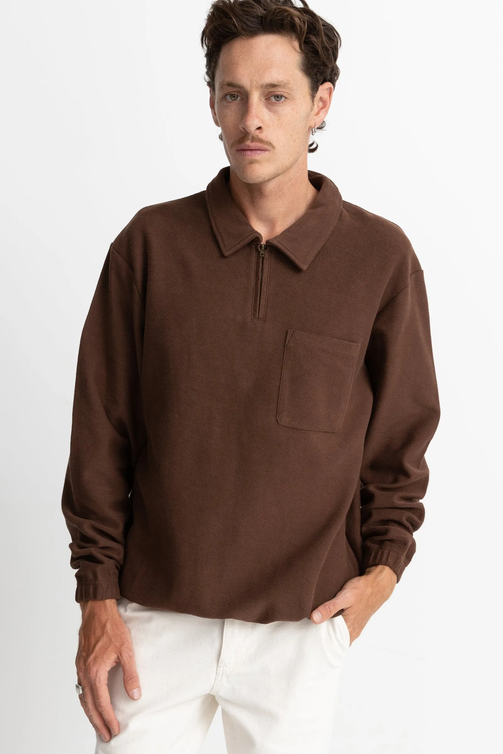 Reverse Terry Quarter Zip Brown