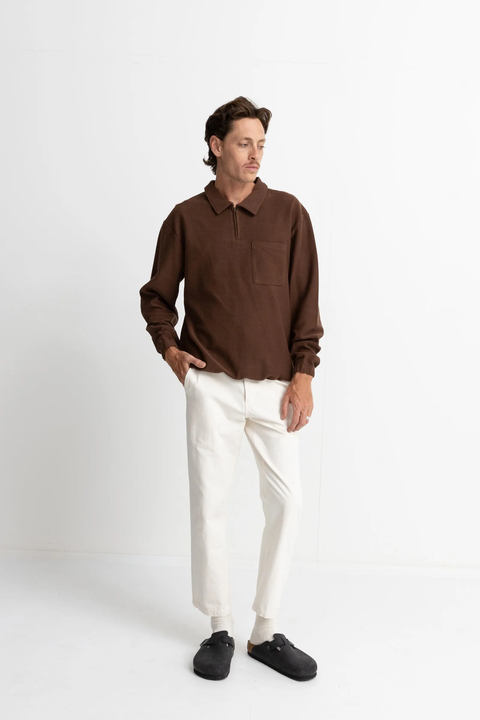 Reverse Terry Quarter Zip Brown