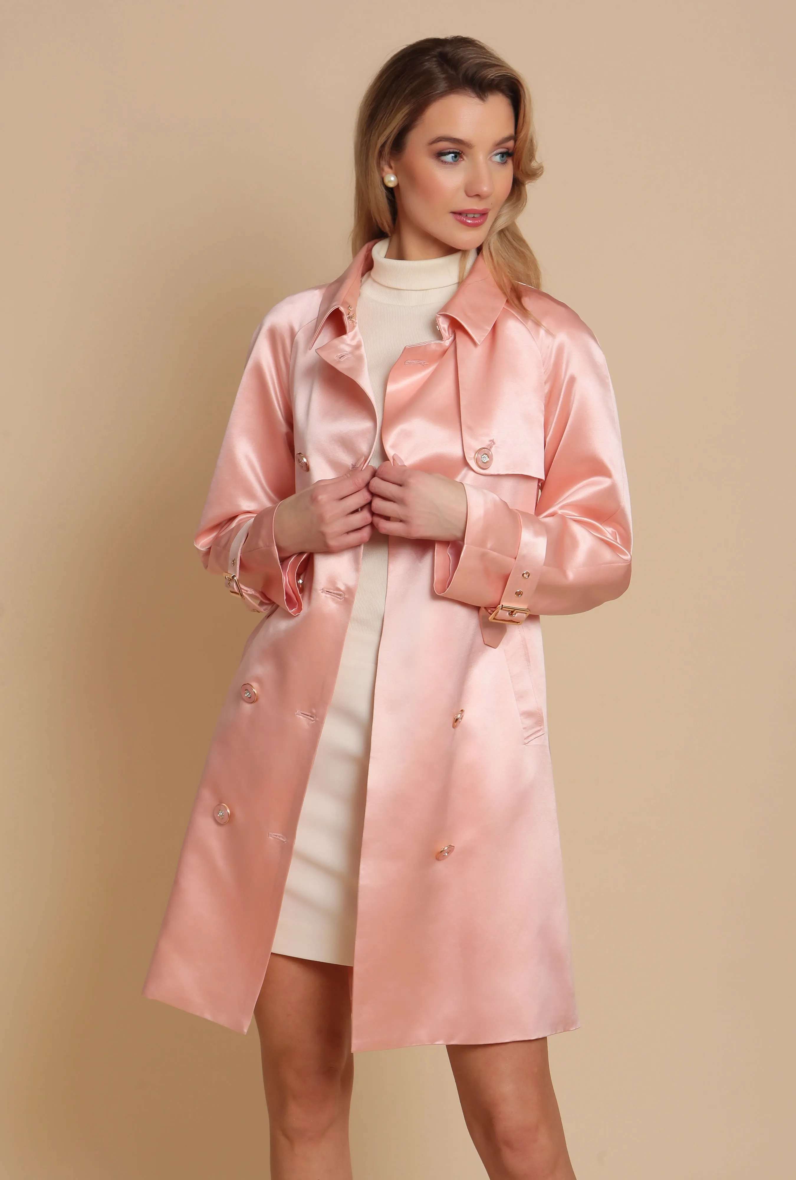 Rosa Wool and Silk Trench Coat by La Dolce Vita