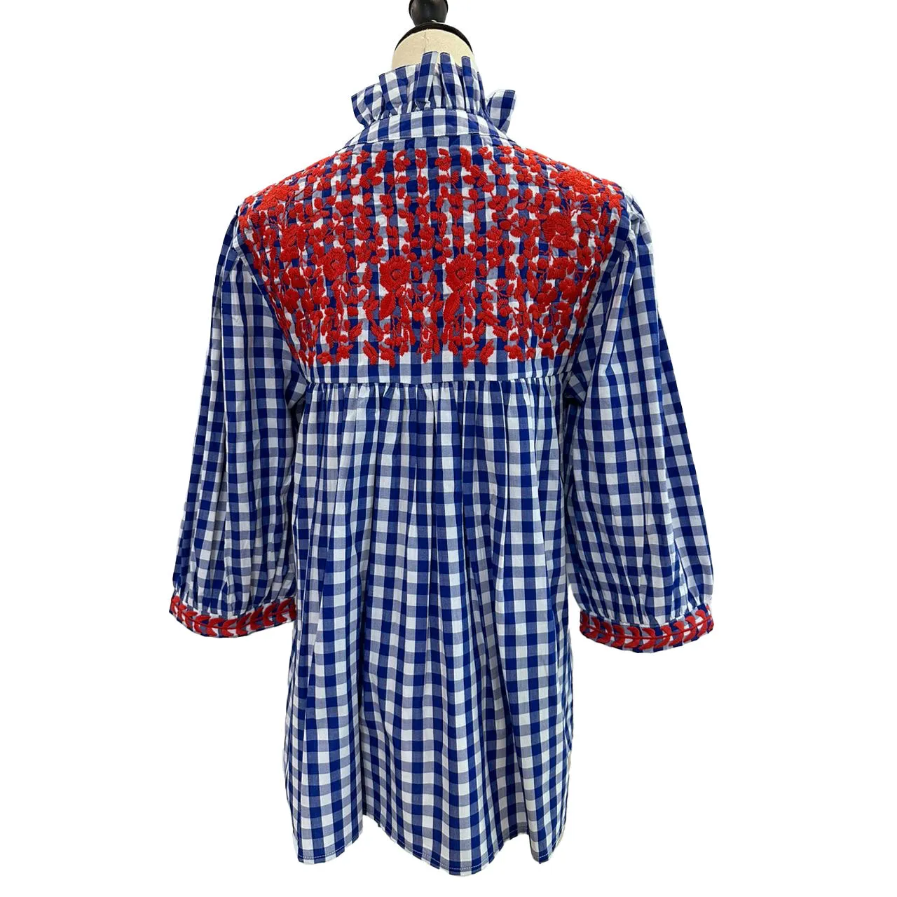 Royal Blue Buffalo Check + Red Tailgater Blouse (XS only)