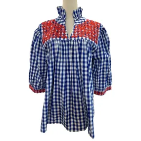 Royal Blue Buffalo Check + Red Tailgater Blouse (XS only)