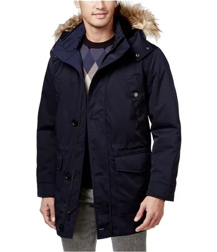 Ryan Seacrest Mens Luxe Twill Faux-Fur Parka Coat