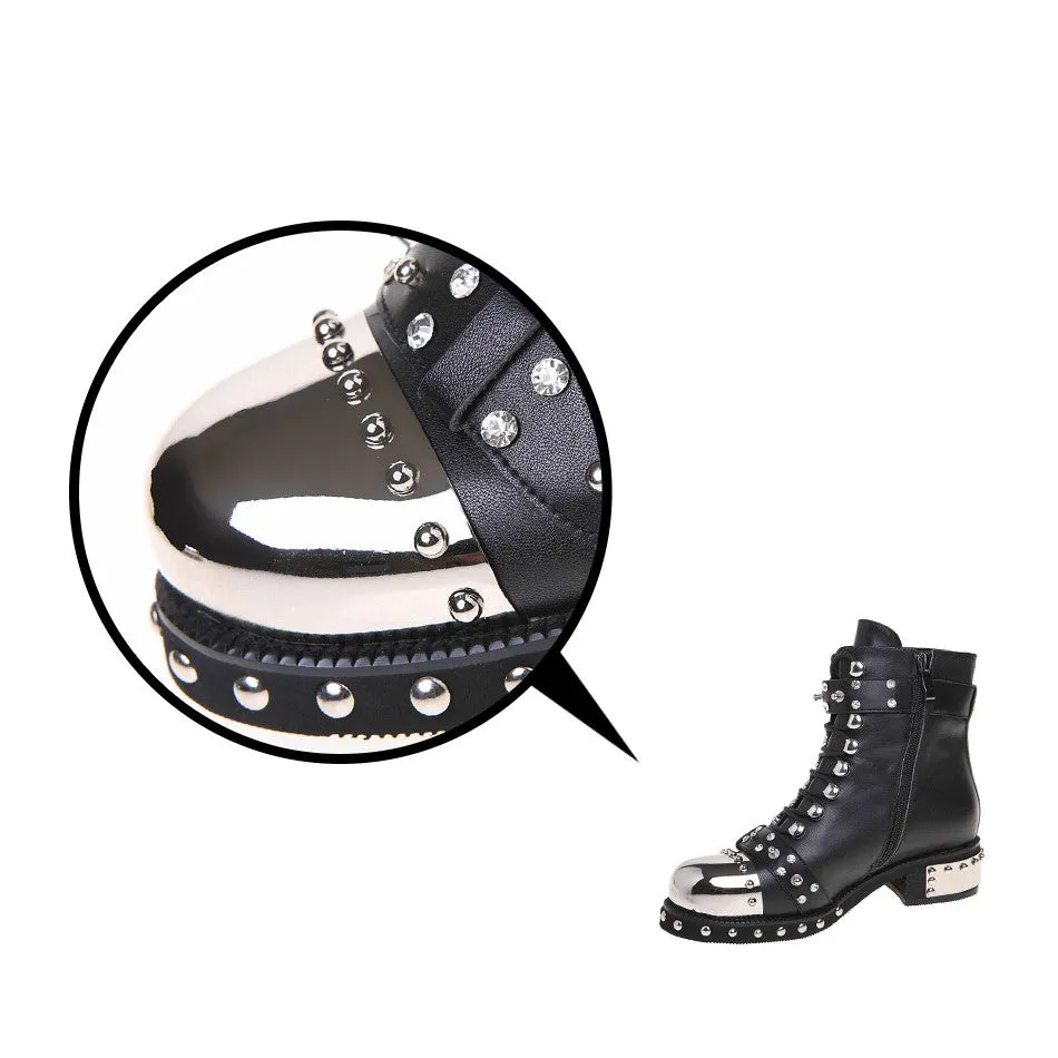 SALE of Genuine Leather Punk Rock Boots / Square Heels Ankle Boots - US