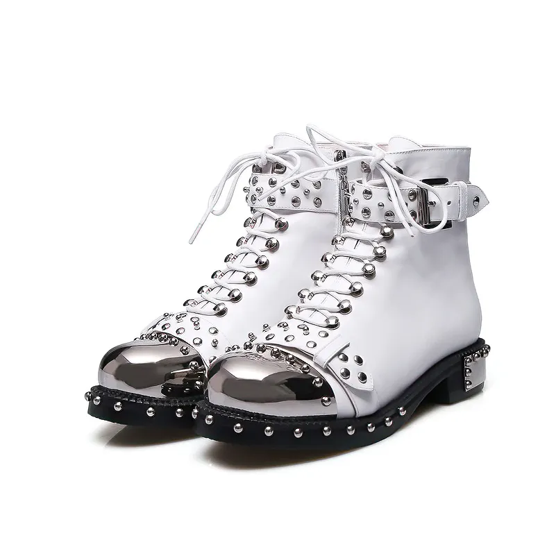 SALE of Genuine Leather Punk Rock Boots / Square Heels Ankle Boots - US