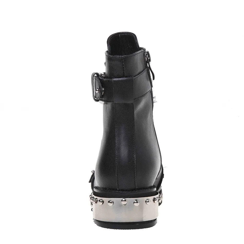 SALE of Genuine Leather Punk Rock Boots / Square Heels Ankle Boots - US