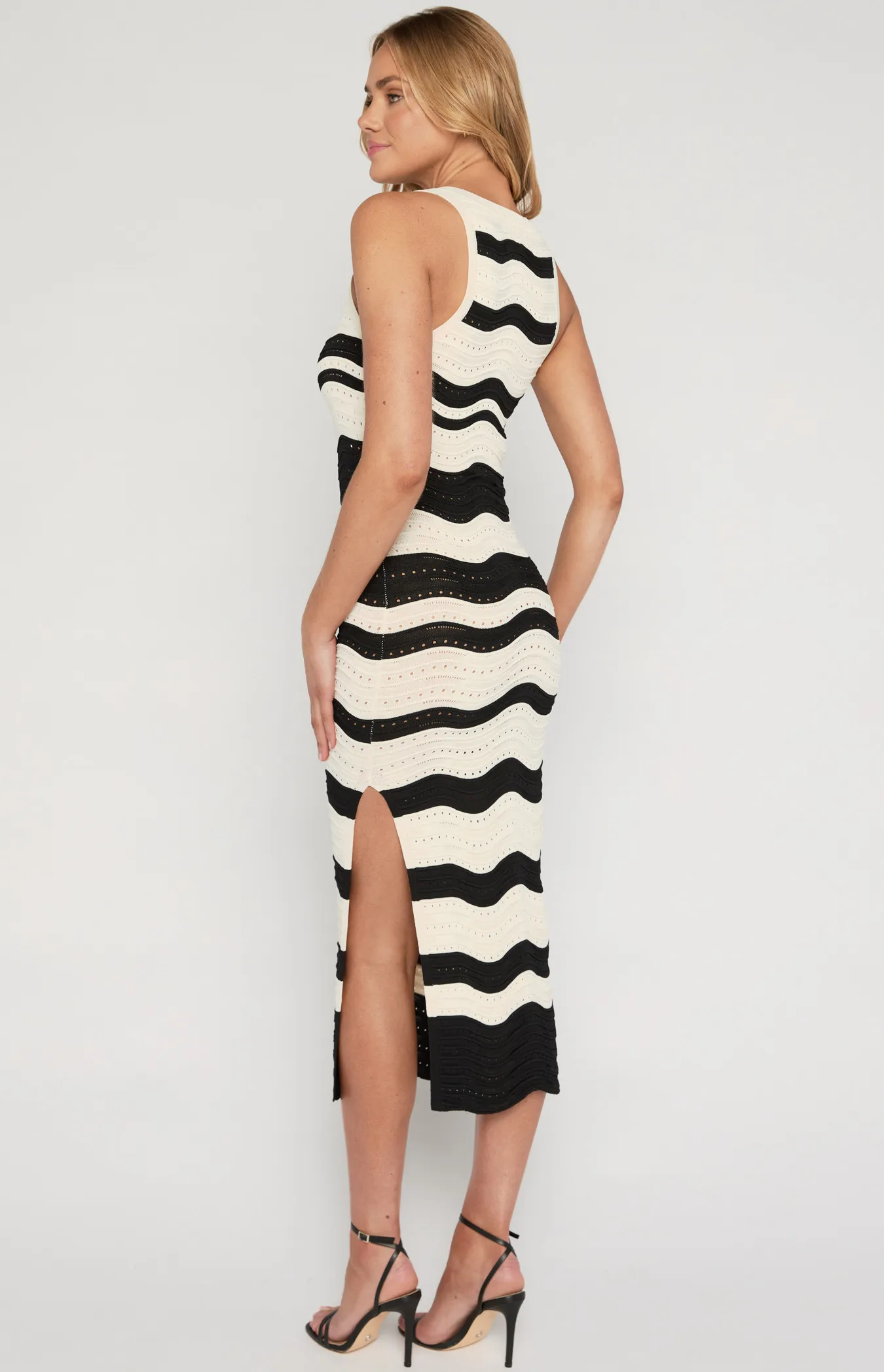 Scallop Textured Contrast Stripe Knit Midi Dress (WKN631)