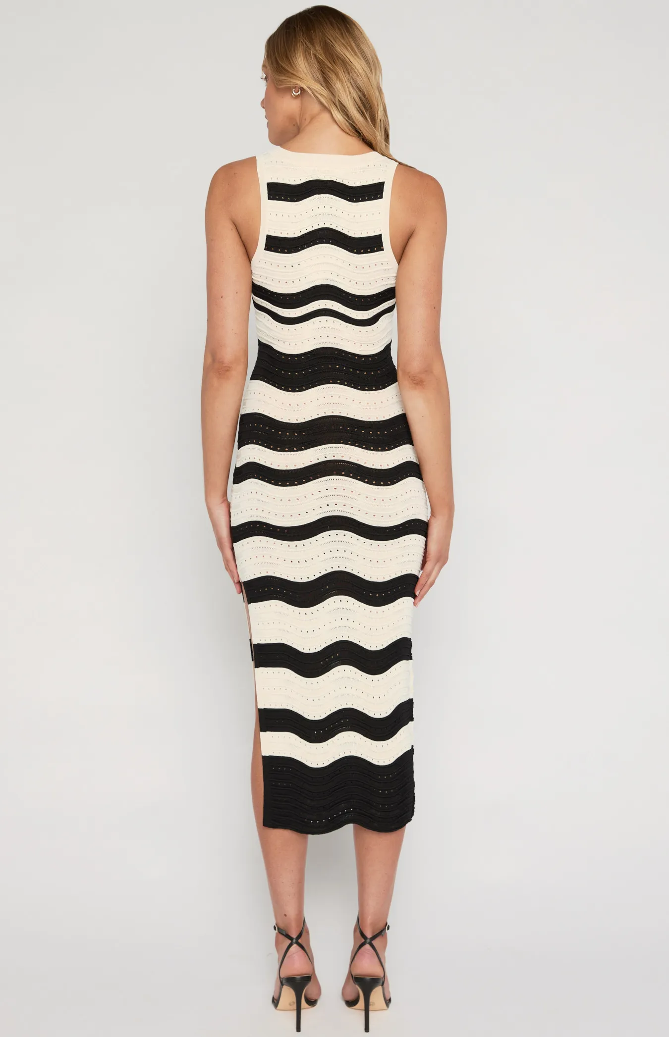 Scallop Textured Contrast Stripe Knit Midi Dress (WKN631)