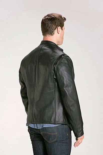 SCHOTT NYC Black Café Leather Jacket - Waxed Natural Pebbled Cowhide - Black